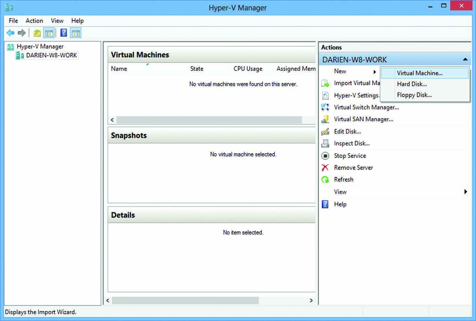 Once you've installed Hyper-V and rebooted the system, the Hyper-V Manager lets you configure and create virtual machines (VMs).