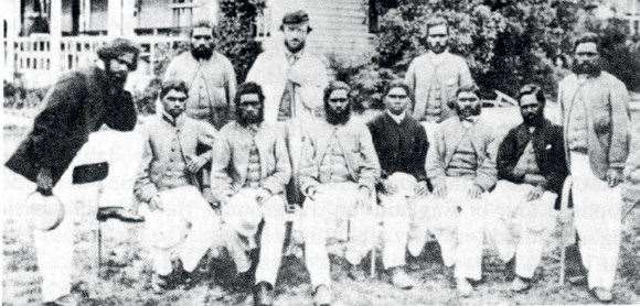 Tom-Wills-pic Wills with his Aboriginal team of 1866-7.