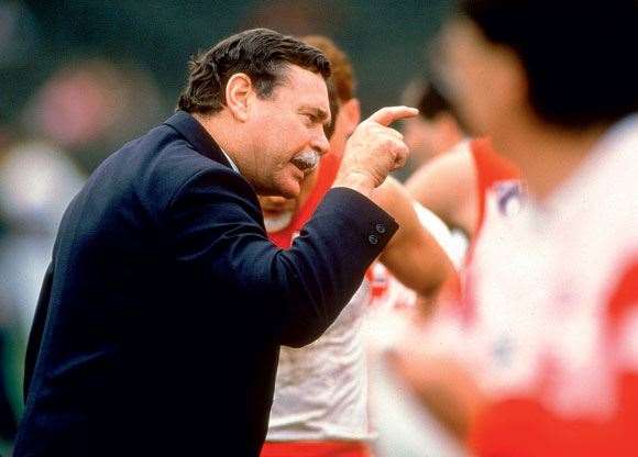 football3 Coach Barassi lays down the law to his Swans in 1993