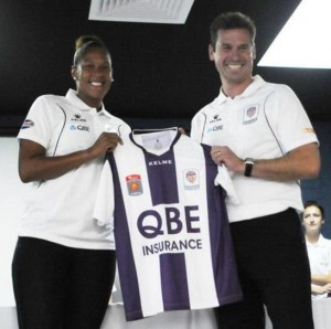 Sasha Andrews with Glory coach Jamie Harnwell | Perth Glory Women