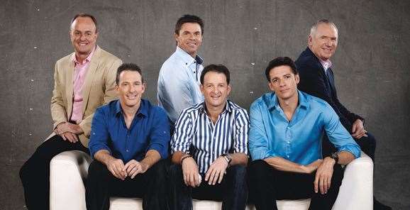 Now wrangling the Inside Cricket panel on Fox Sports, from left: Crash, Flem, Blewy, Junior, BJ and AB.