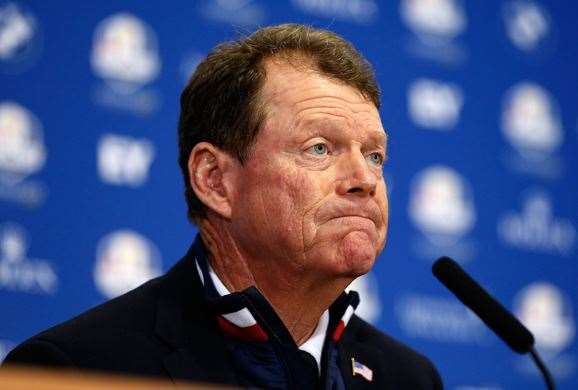 A glum Tom Watson listens on during the post-Cup loss press conference. PHOTO: Getty Images