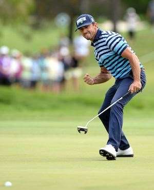 Wade Ormsby punches the air as his birdie putt drops on the 18th to join the play-off. PHOTO: Getty Images