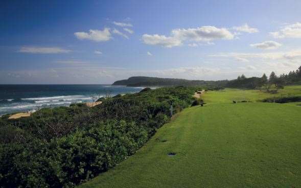 Shelly Beach Golf Club The back tee of the part-4 6th hole offers a spectacular ocean view and a tough tee shot.