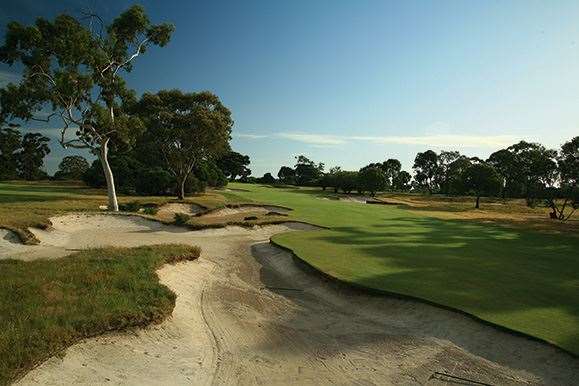 Victoria's 11th hole is a stern par-4 that climbs to a steeply sloping green that catches golfers by suprise.