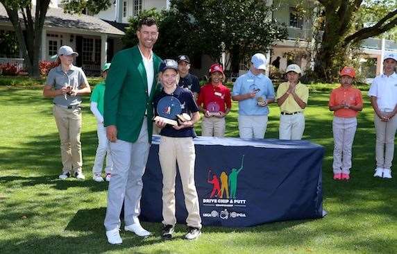 Adam Scott was on hand to award trophies to some of the winners in the Drive, Chip and Putt Championship played at Augusta National on Sunday morning. PHOTO: Getty Images