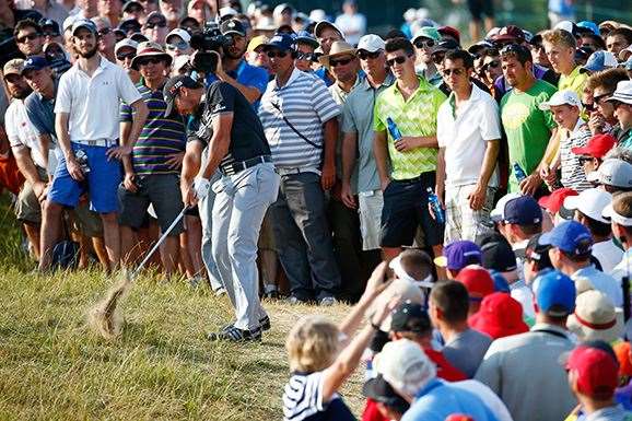Day plays a shot from the rough on the 15th hole during the final round. PHOTO: Jamie Squire/Getty Images.