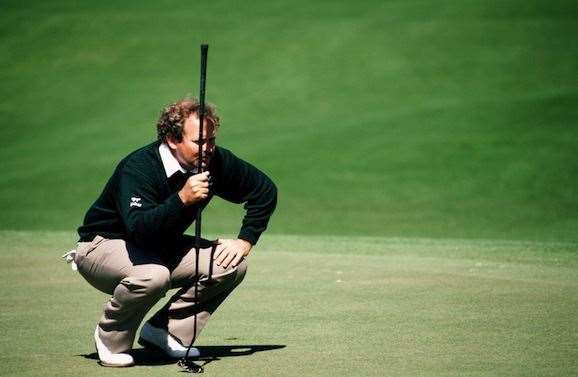 Peter Senior lines up a during the 1990 Masters Tournament, less than a year after switching to the long putter. PHOTO: Augusta National/Getty Images.