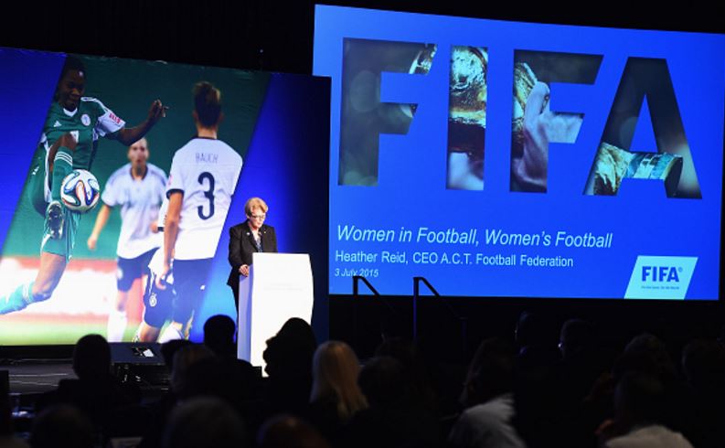 Reid presenting at the 2016 FIFA Women's Football Symposium (Photo: Getty Images)