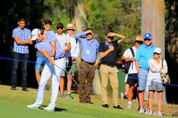 Uihlein keeps his approach under the wind on the 18th hole. PHOTO: Brendan James/Golf Australia magazine