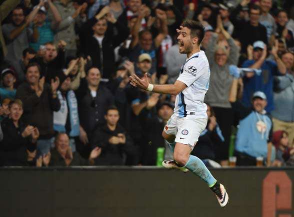 Bruno Fornaroli celebrates scoring during the Elimination Final against Perth Glory. (Photo by Getty Images)