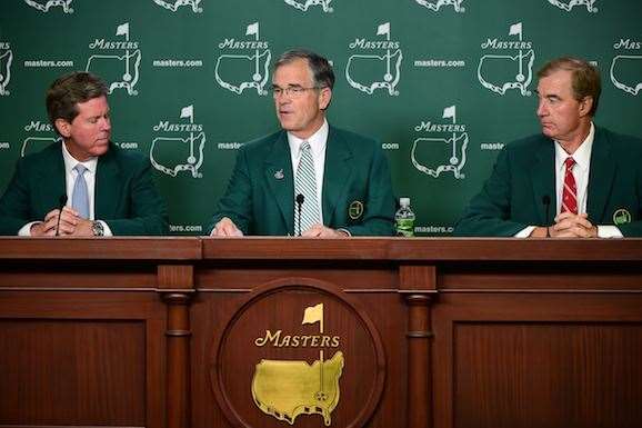 Billy Payne (centre) with fellow Augusta committeemen Fred Ridley (left) and Craig Heatley (right). PHOTO: Harry How/Getty Images