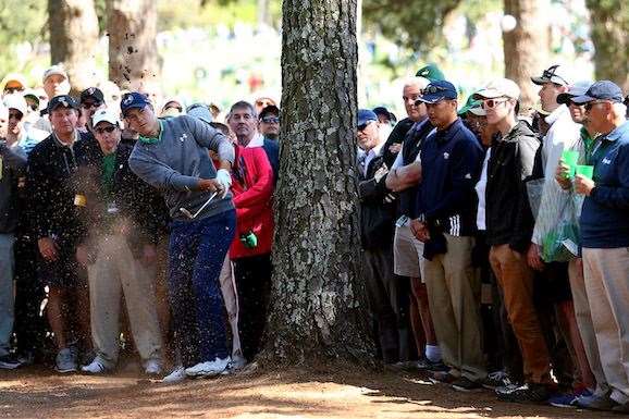 Jordan Spieth was at his erratic yet effective best during the third round of the Masters. PHOTO: Andrew Redington/Getty Images