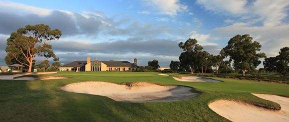 The final approach shot plays uphill to the 18th green surrounded by Vern Morcom’s beautiful bunkering.