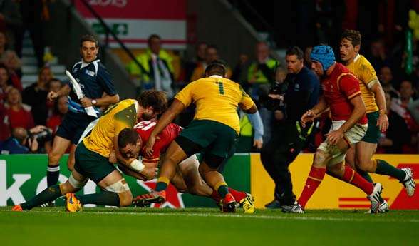 Ben McCalman's heroic efforts in the last World Cup campaign, denying Wales' George North on the try line. (Photo by Getty Images)