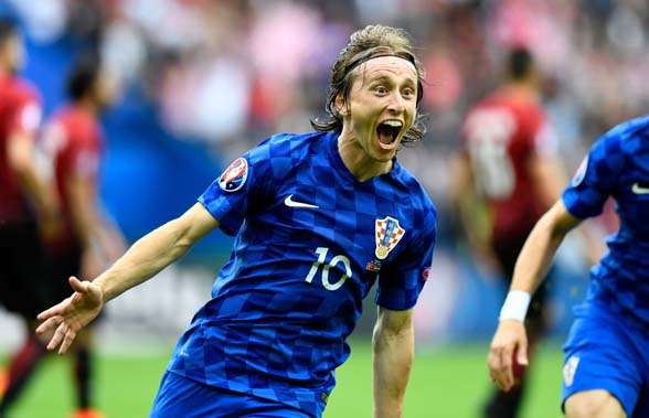 Croatian superstar Luka Modric celebrating his cracking goal against Turkey. (Photo by Getty Images)
