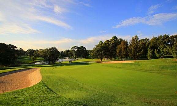 A three-tiered target is a defining feature of the uphill par-3 that begins the second nine.