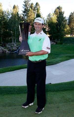 Greg Chalmers poses with the trophy after winning the Barracuda Championship on July 3. PHOTO: Todd Warshaw/Getty Images.