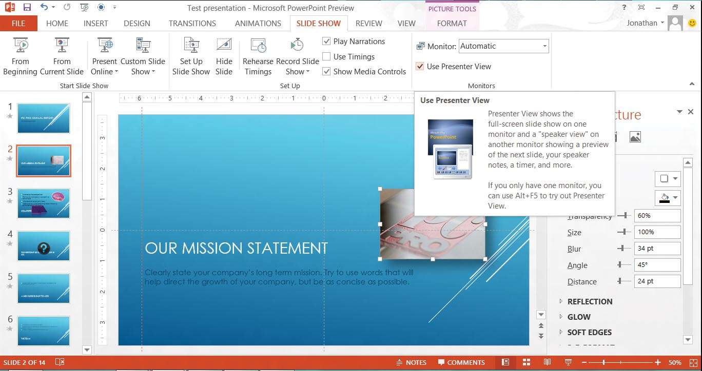 powerpoint for mac slide show less than full screen