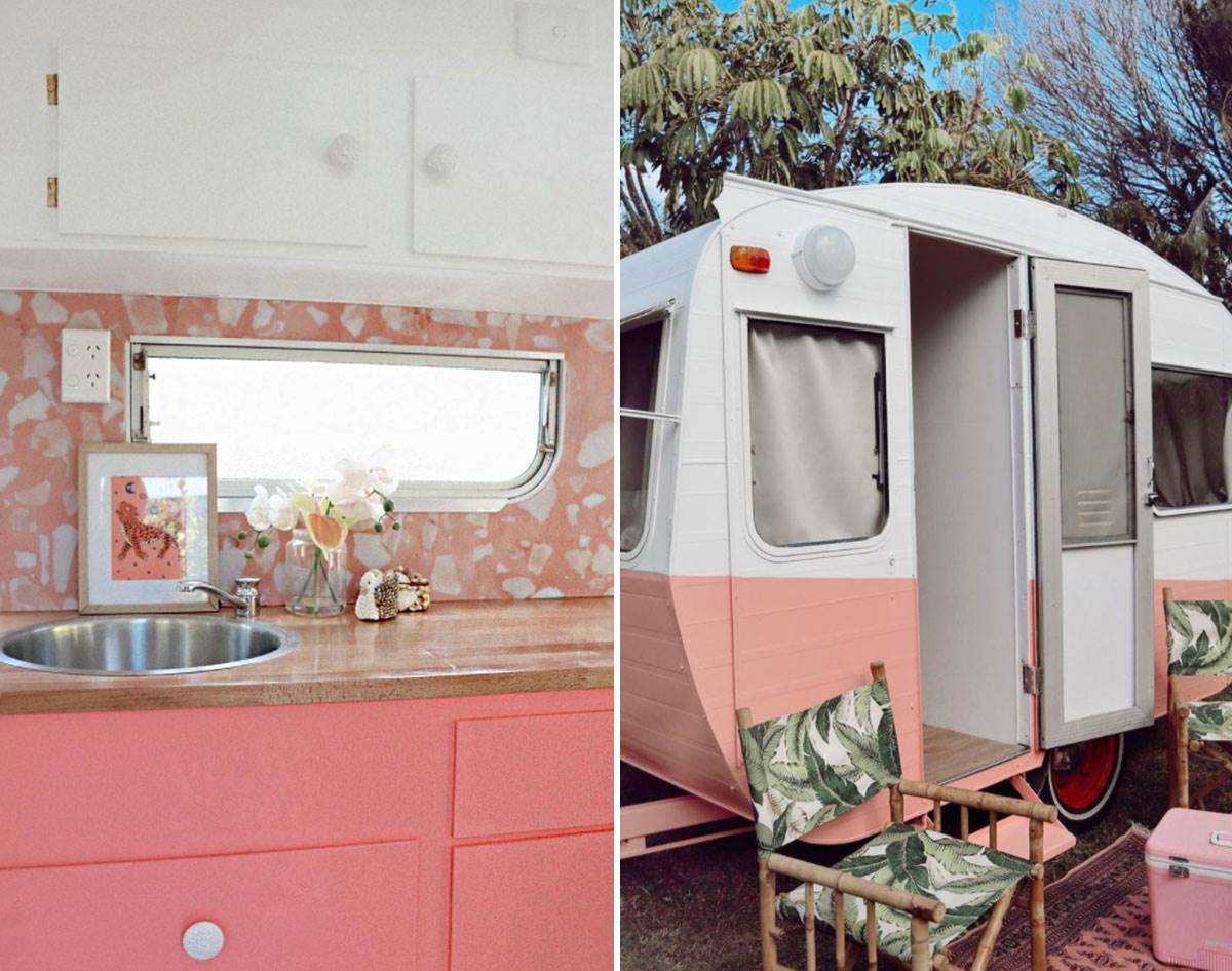 peek inside a retro pink caravan • interiors • frankie magazine