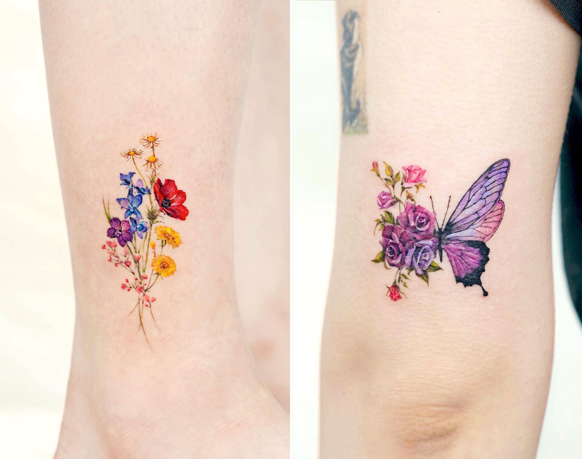 Maria Small Watercolor Floral Flower Lotus Temporary Tattoo – MyBodiArt