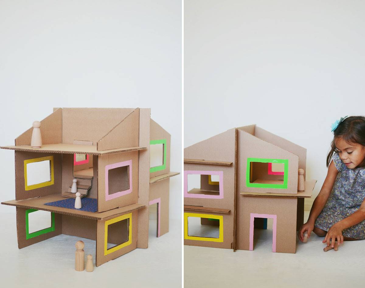 Make a store dollhouse from cardboard