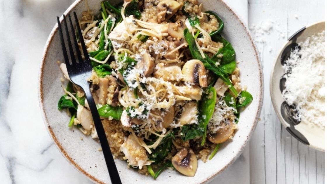 Faye James' Mushroom & chicken quinoa risotto Food Prevention Australia
