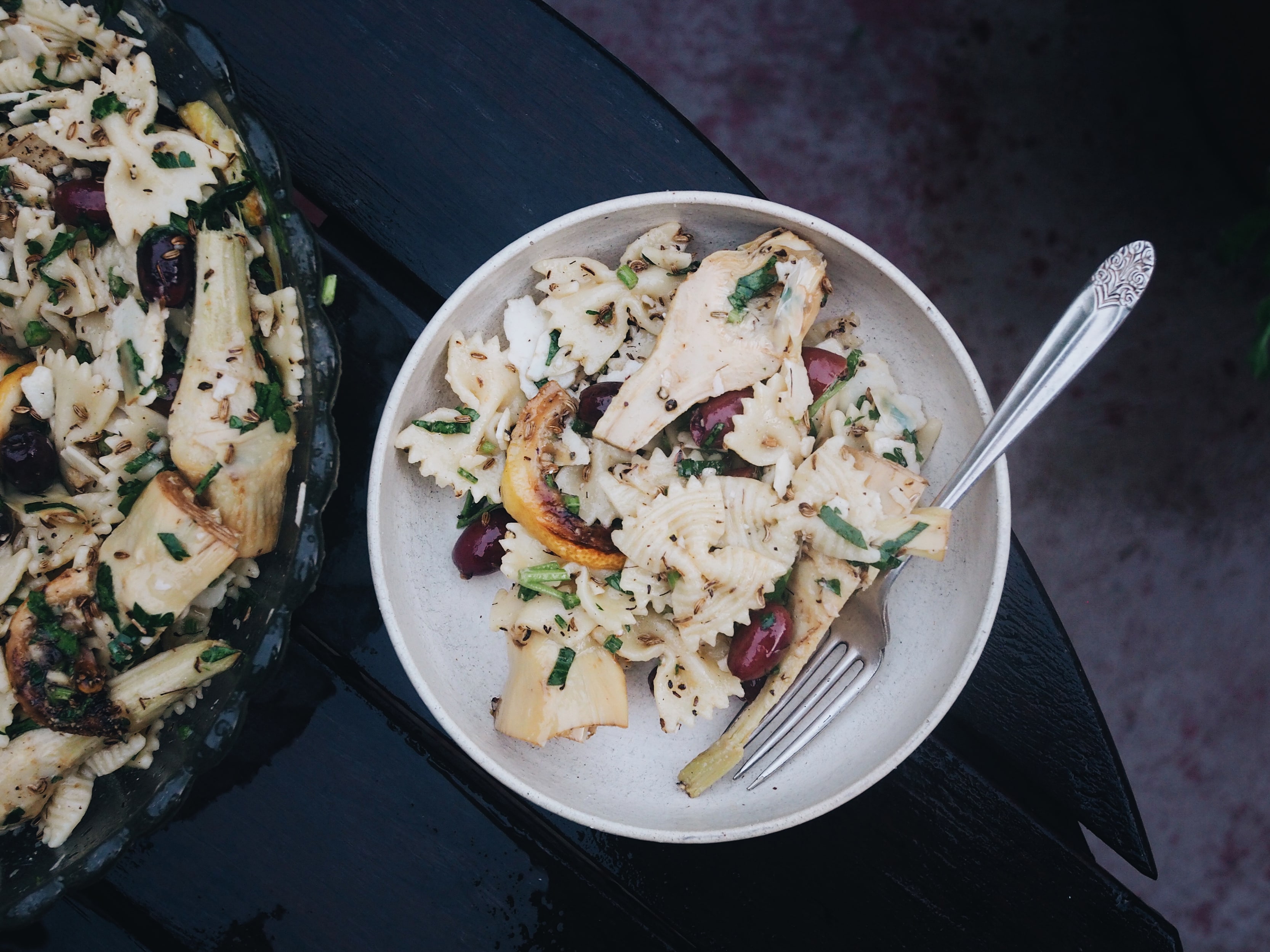 full recipe pasta salad with caramelised lemon and artichokes • food