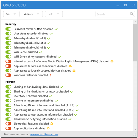 Privacy Defender Features