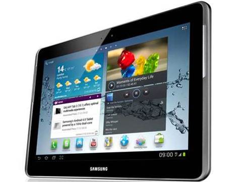 Samsung Galaxy Tab 2 10.1 shows its rectangular face