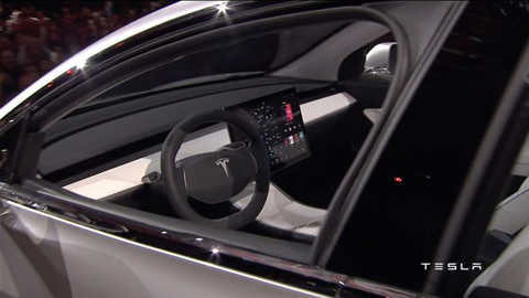 Elon Musk unveils Tesla Model 3 interior with no dashboard