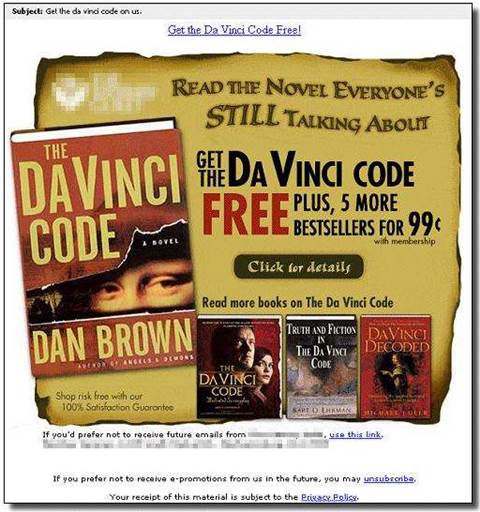 Da Vinci Code spam requires leap of faith