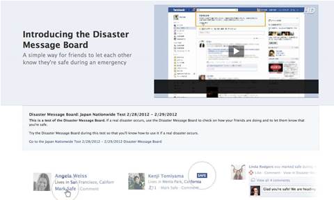 Facebook tests 'safe' user tag in disasters