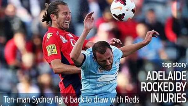 Injury-rocked Reds draw with 10-man Sydney 