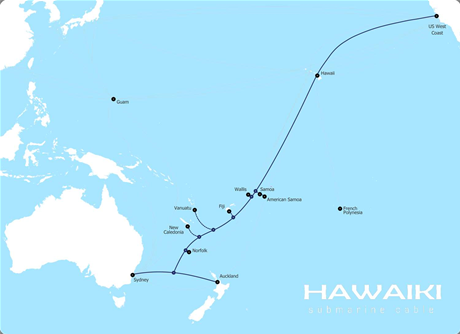 Proposed route of the Hawaiki Cable