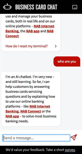 NAB switches on chatbot for business customers