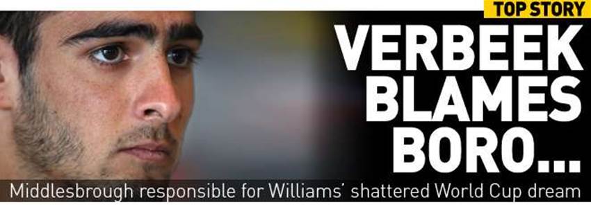 Verbeek Slams Boro's Williams Treatment Verbeek Slams Boro's Williams Treatment