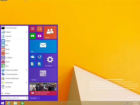 Windows 8.1 start menu leaks online
