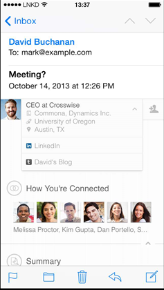 LinkedIn adds profile integration to iOS emails