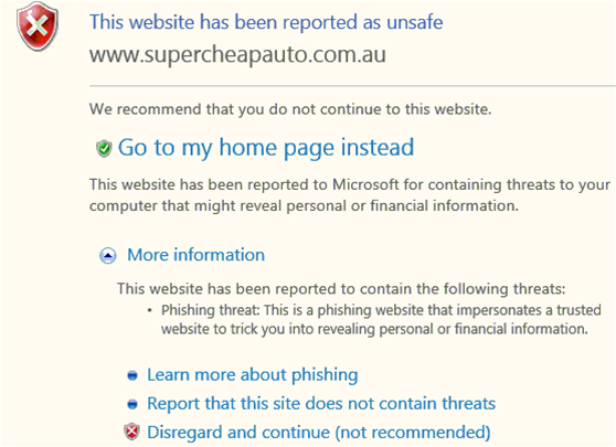 Microsoft phishing filter blocks legitimate Aussie sites