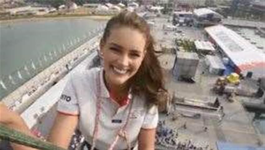 Miss World climbs 30m mast of Volvo Ocean Race boat  Miss World climbs 30m mast of Volvo Ocean Race boat