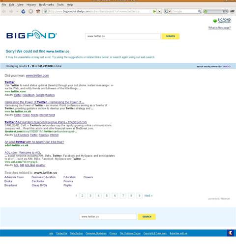 BigPond redirects typos to 'unethical' branded search page