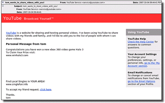 Hackers exploit YouTube servers to send spam