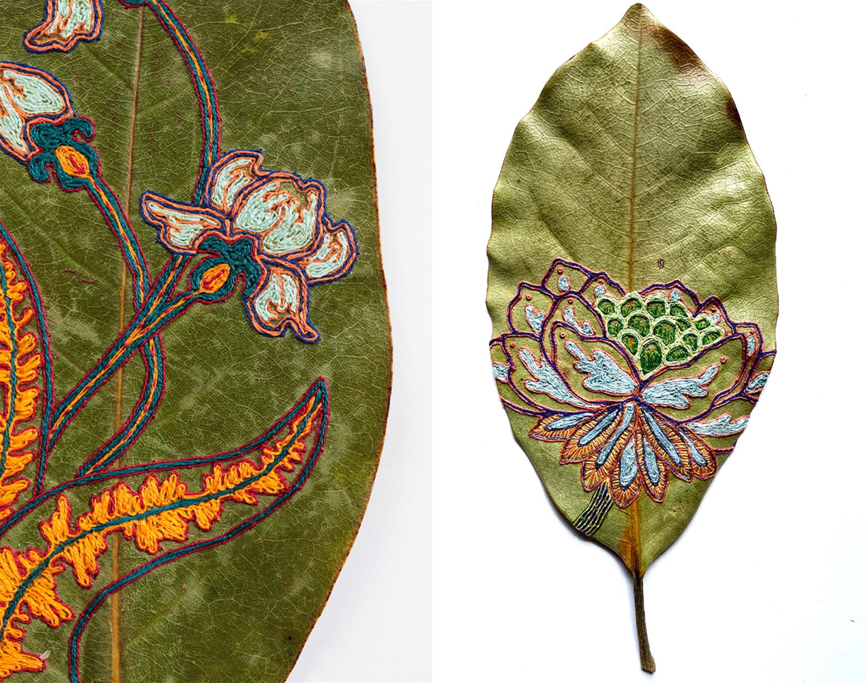 this artist delicately cuts and stitches botanicals by hand