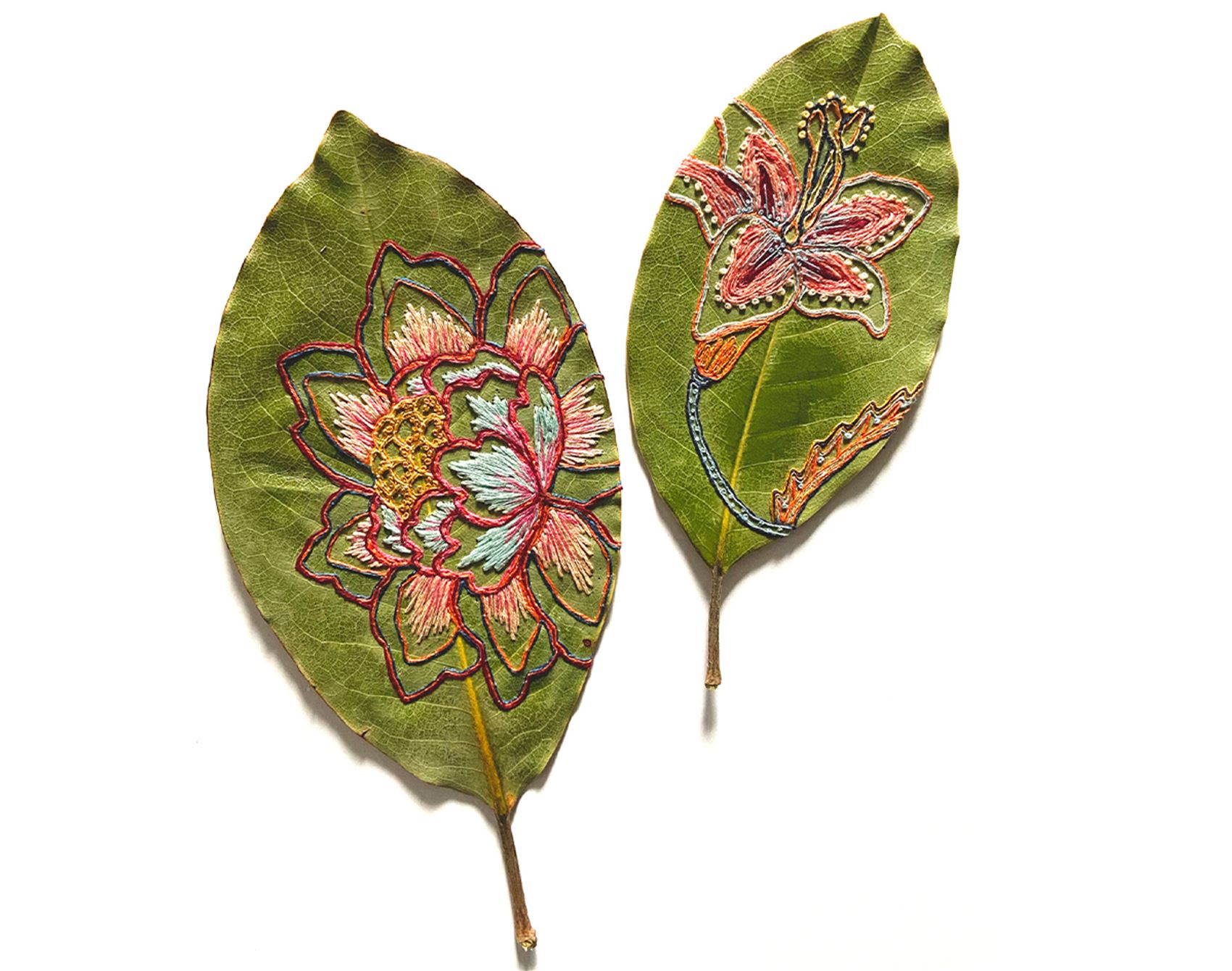 this artist delicately cuts and stitches botanicals by hand