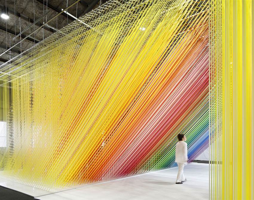this art installation uses 6000 strips of tape in 100 unique colours