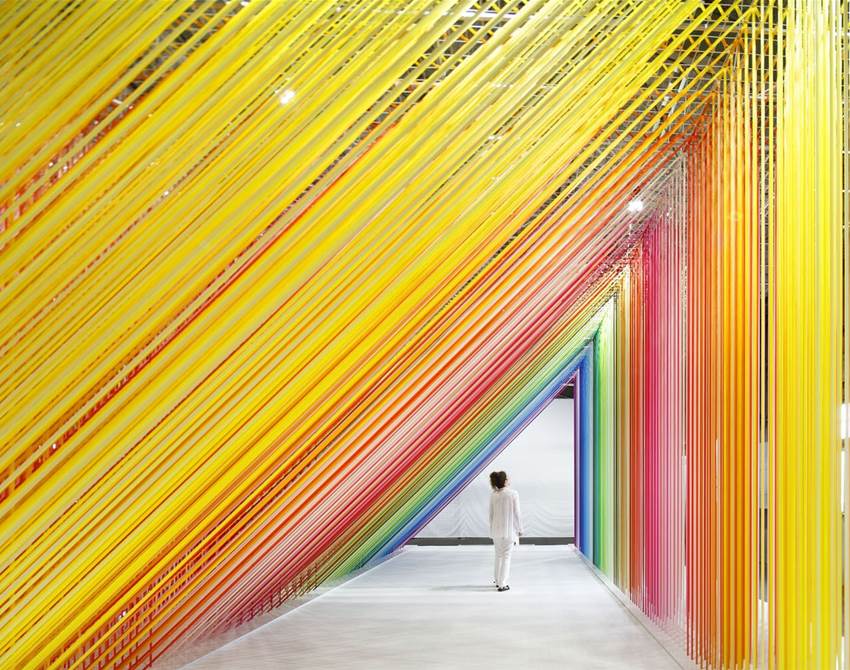 this art installation uses 6000 strips of tape in 100 unique colours