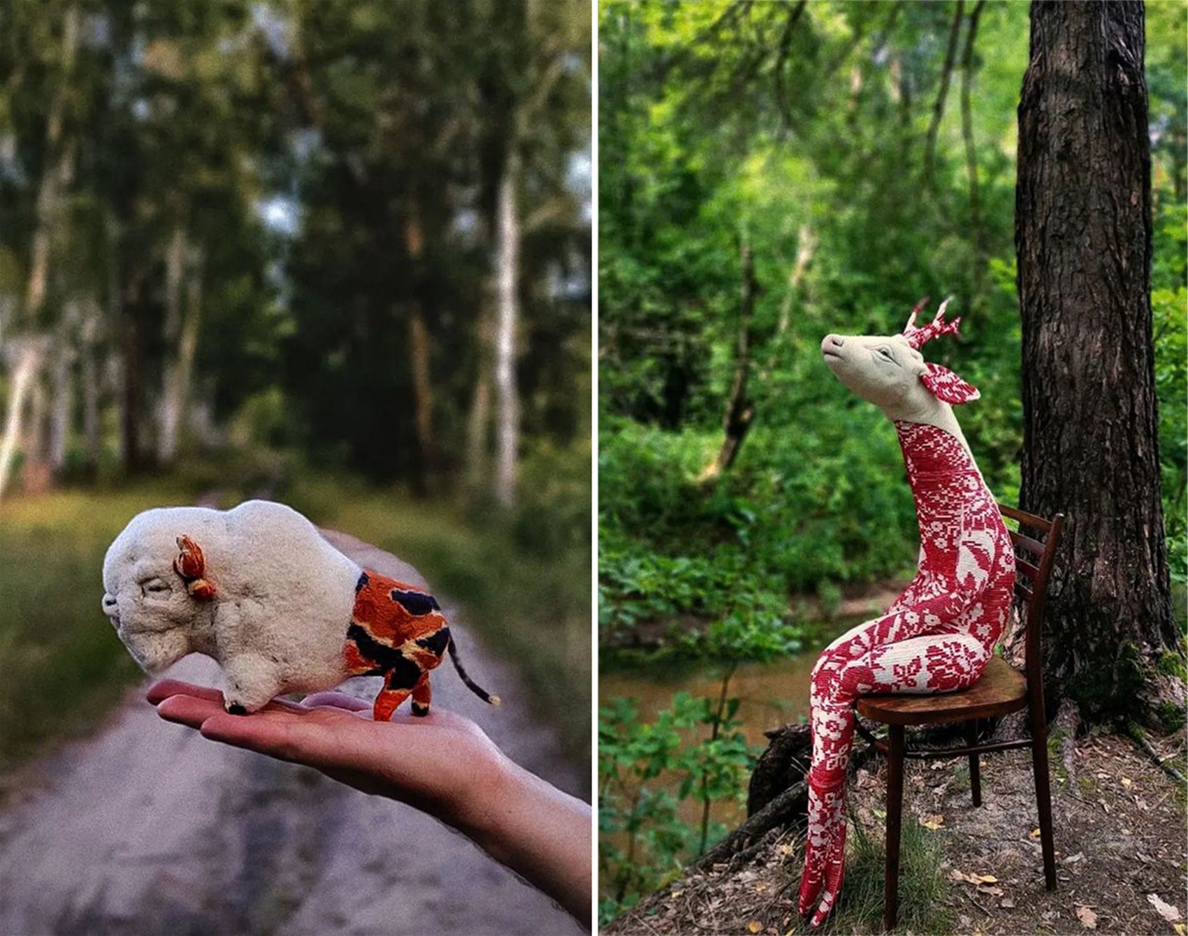 mila zemliakova sews pensive animal sculptures