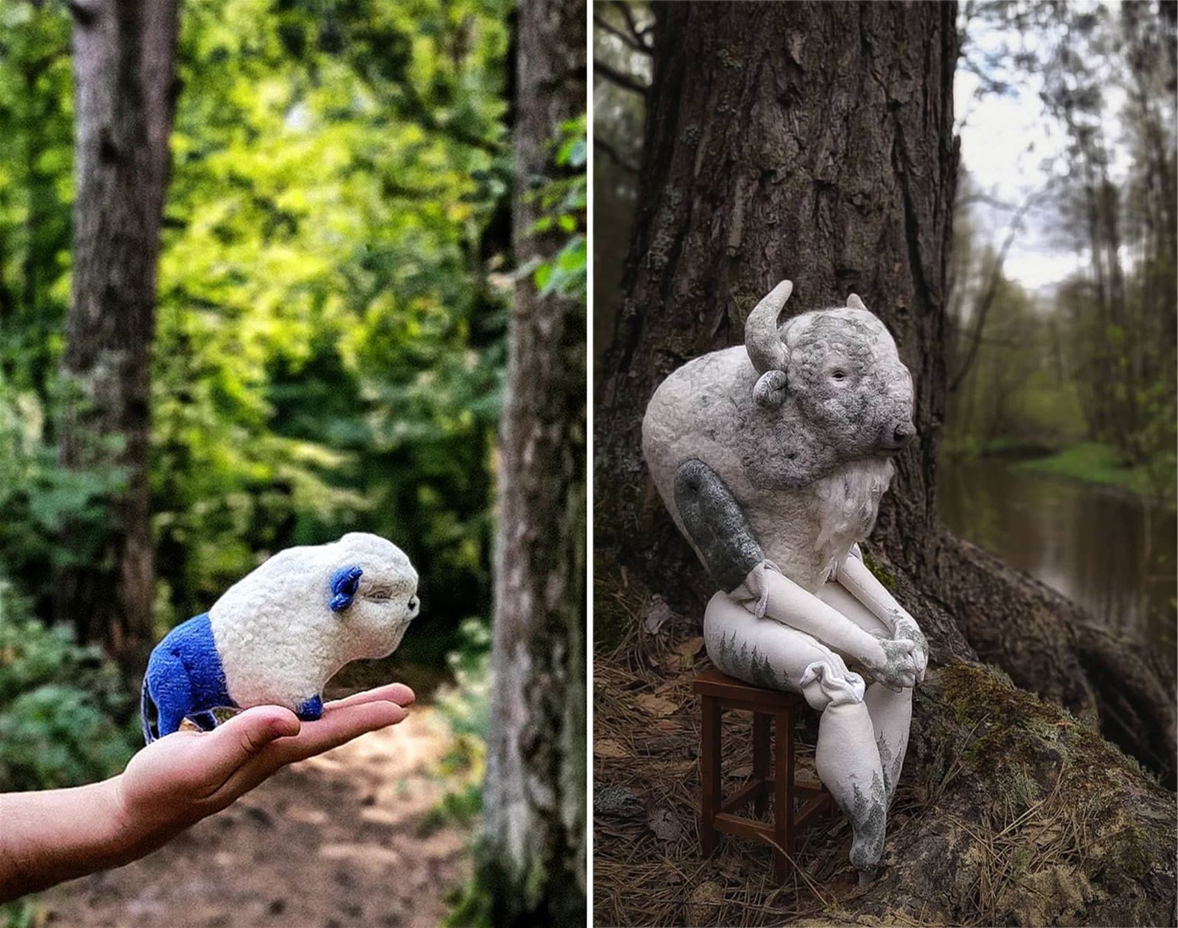 mila zemliakova sews pensive animal sculptures