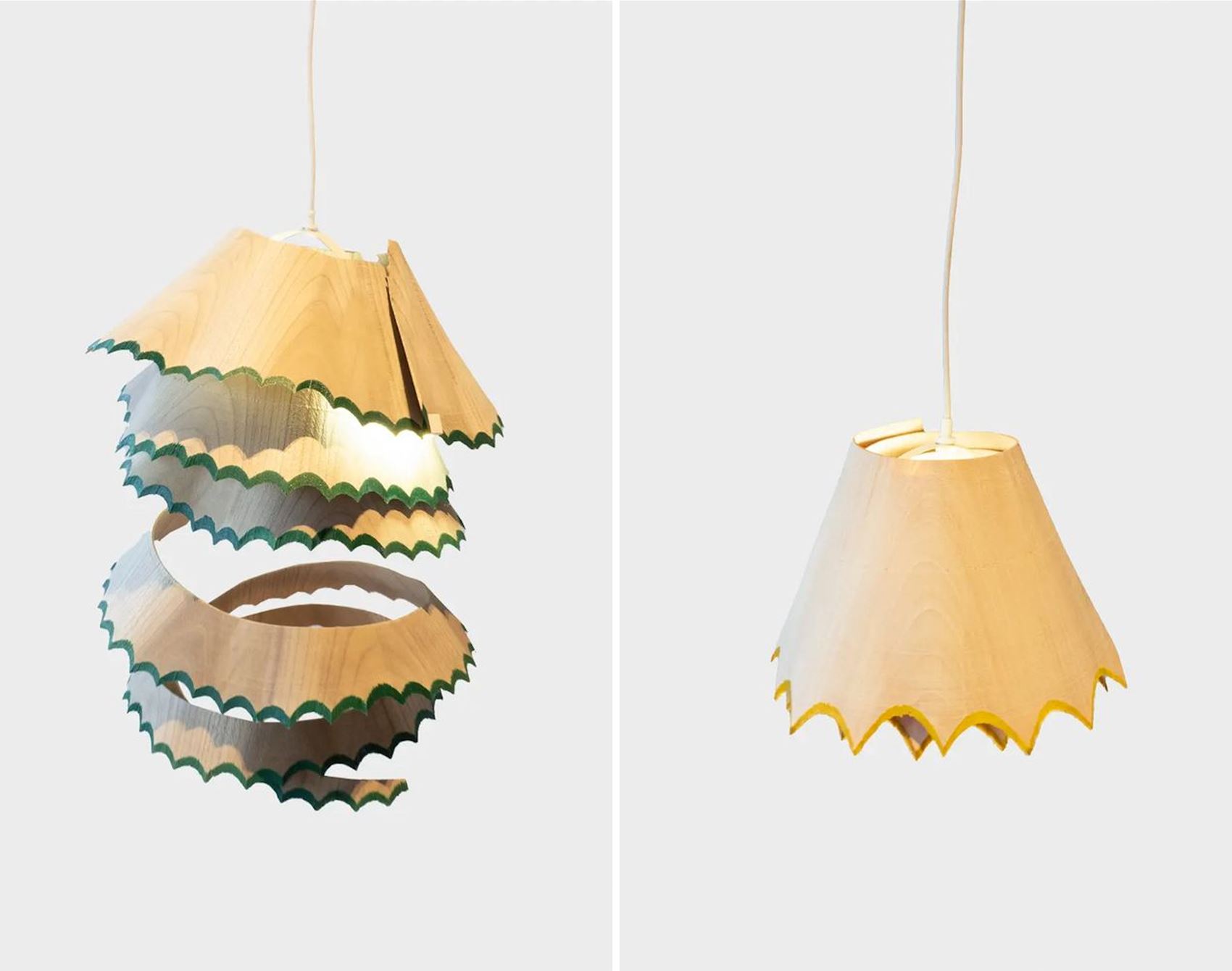 nanako kume makes lamp shades out of giant pencil shavings